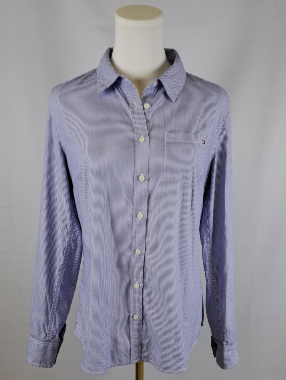 Tommy Hilfiger Light Blue Pinstripe Button Down Cotton Oxford Shirt Women's M